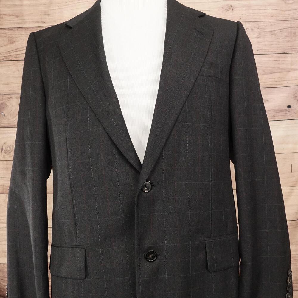 Hickey Freeman Suit Jacket Mens 39R Charcoal Check Tasmanian Wool